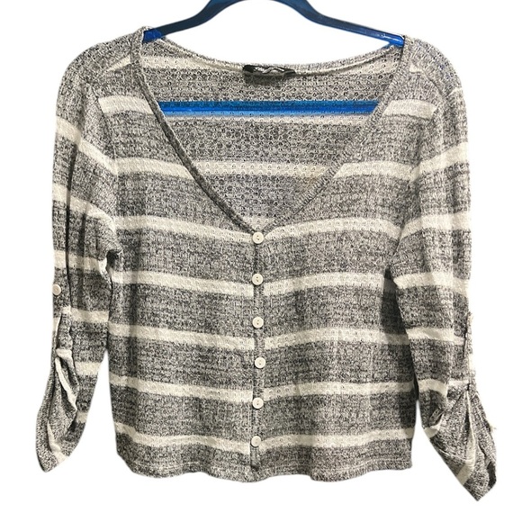 Streetwear Gray & White Faux Button Knit Sweater - Approx. Size Large - Picture 1 of 4